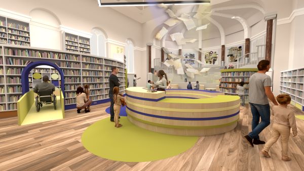 Artist's impression of the Shirehall library information desk area