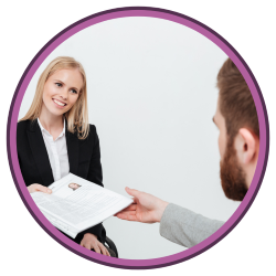 Woman handing her CV to a man