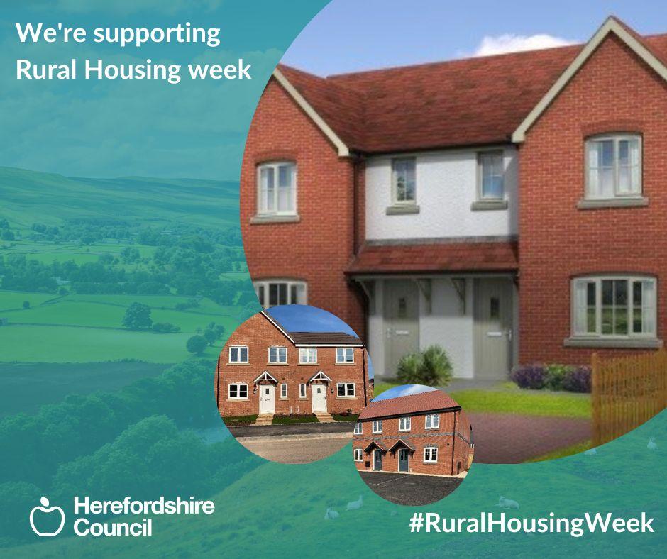 text we're supporting rural housing week, several images of new build houses in Herefordshire