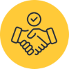 A hand shake with a tick above inside a yellow circle