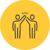 Two people high-fiving inside a yellow circle