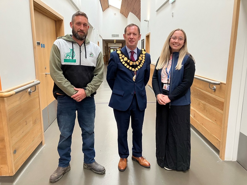 (from left to right) is Sam Stables, Director of We Are Farming Minds, Councillor Roger Phillips, Chairman of Herefordshire Council and Natasha Walshe, Events & Community Fundraiser at St Michael’s Hospice. The photo was taken at St Michael’s Hospice, Bartestree, Hereford.