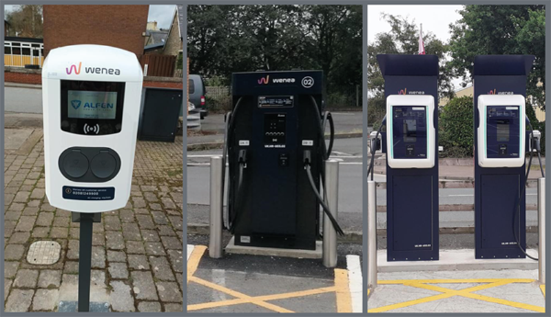 Three types of electric vehicle chargers in use in Herefordshire