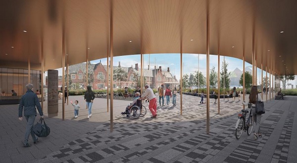 People under the canopy Hereford Transport Hub