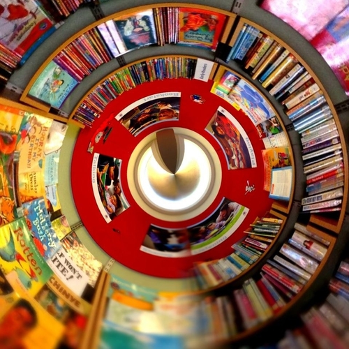 spiral of library books